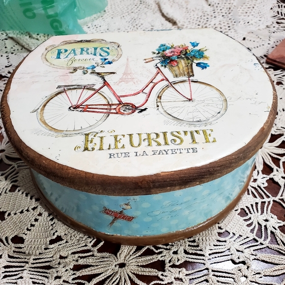 Paris Forever FleuristeRue LaFayette Decoupage Bike Journey Keepsake Wood 2 Boxs - Picture 7 of 8